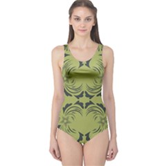 Floral Folk Damask Pattern Fantasy Flowers  One Piece Swimsuit by Eskimos