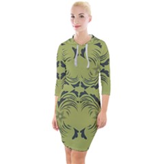 Floral Folk Damask Pattern Fantasy Flowers  Quarter Sleeve Hood Bodycon Dress by Eskimos