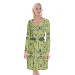 Floral Folk Damask Pattern Fantasy Flowers  Long Sleeve Velvet Front Wrap Dress by Eskimos