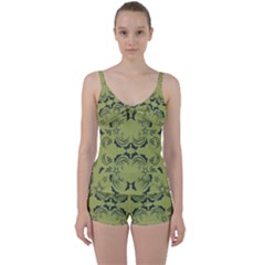 Floral Folk Damask Pattern Fantasy Flowers  Tie Front Two Piece Tankini by Eskimos