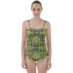 Floral Folk Damask Pattern Fantasy Flowers  Twist Front Tankini Set by Eskimos