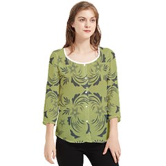 Floral Folk Damask Pattern Fantasy Flowers  Chiffon Quarter Sleeve Blouse by Eskimos