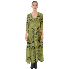 Floral Folk Damask Pattern Fantasy Flowers  Button Up Boho Maxi Dress by Eskimos