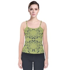 Floral Folk Damask Pattern Fantasy Flowers  Velvet Spaghetti Strap Top by Eskimos