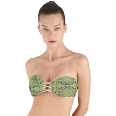 Floral Folk Damask Pattern Fantasy Flowers  Twist Bandeau Bikini Top by Eskimos