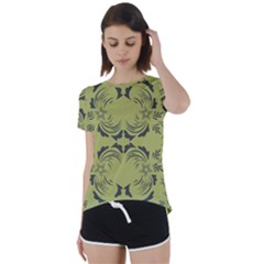 Floral Folk Damask Pattern Fantasy Flowers  Short Sleeve Foldover Tee by Eskimos