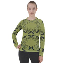 Floral Folk Damask Pattern Fantasy Flowers  Women s Pique Long Sleeve Tee