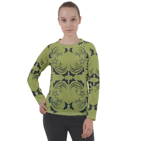 Floral Folk Damask Pattern Fantasy Flowers  Women s Long Sleeve Raglan Tee by Eskimos