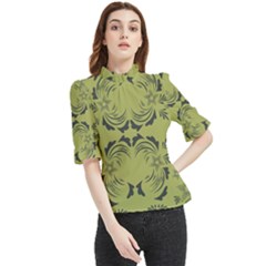 Floral Folk Damask Pattern Fantasy Flowers  Frill Neck Blouse