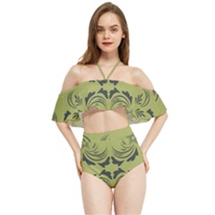 Floral Folk Damask Pattern Fantasy Flowers  Halter Flowy Bikini Set  by Eskimos