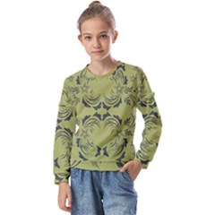 Floral Folk Damask Pattern Fantasy Flowers  Kids  Long Sleeve Tee With Frill 