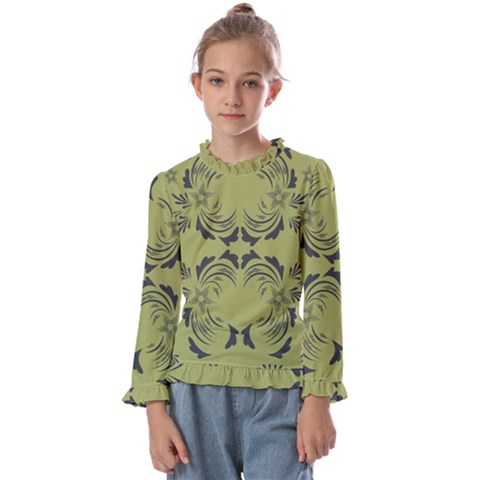 Floral Folk Damask Pattern Fantasy Flowers  Kids  Frill Detail Tee by Eskimos