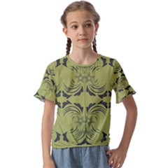 Floral Folk Damask Pattern Fantasy Flowers  Kids  Cuff Sleeve Scrunch Bottom Tee