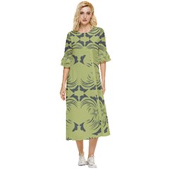 Floral Folk Damask Pattern Fantasy Flowers  Double Cuff Midi Dress by Eskimos