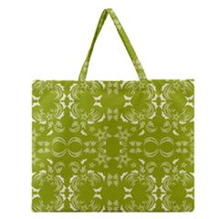 Floral Folk Damask Pattern  Zipper Large Tote Bag by Eskimos