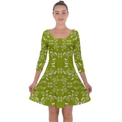 Floral Folk Damask Pattern  Quarter Sleeve Skater Dress by Eskimos