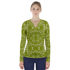 Floral Folk Damask Pattern  V-neck Long Sleeve Top by Eskimos