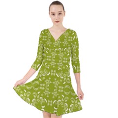 Floral Folk Damask Pattern  Quarter Sleeve Front Wrap Dress by Eskimos