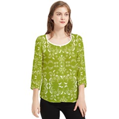 Floral Folk Damask Pattern  Chiffon Quarter Sleeve Blouse by Eskimos