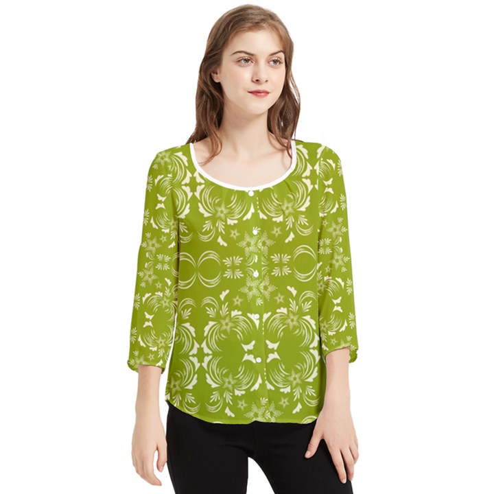 Floral folk damask pattern  Chiffon Quarter Sleeve Blouse