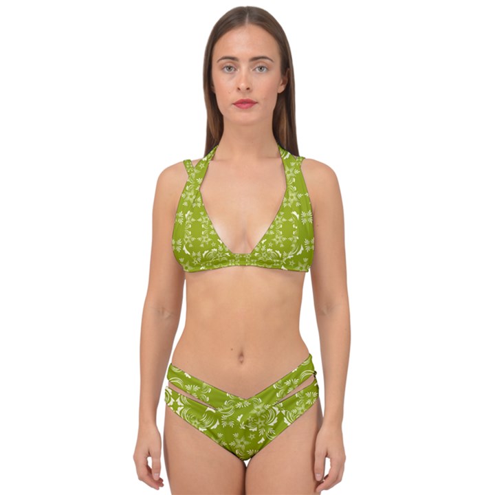 Floral folk damask pattern  Double Strap Halter Bikini Set