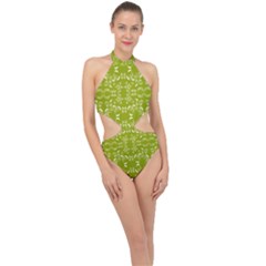 Floral Folk Damask Pattern  Halter Side Cut Swimsuit by Eskimos