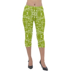 Floral Folk Damask Pattern  Lightweight Velour Capri Leggings  by Eskimos