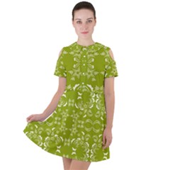 Floral Folk Damask Pattern  Short Sleeve Shoulder Cut Out Dress  by Eskimos