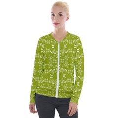 Floral Folk Damask Pattern  Velvet Zip Up Jacket by Eskimos