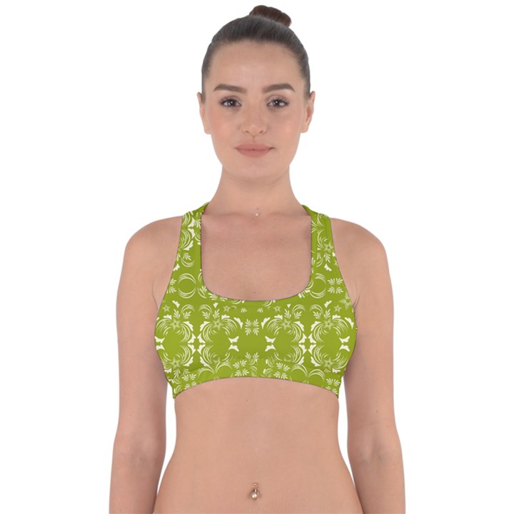 Floral folk damask pattern  Cross Back Hipster Bikini Top 