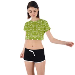 Floral Folk Damask Pattern  Tie Back Short Sleeve Crop Tee by Eskimos