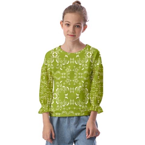 Floral Folk Damask Pattern  Kids  Cuff Sleeve Top by Eskimos