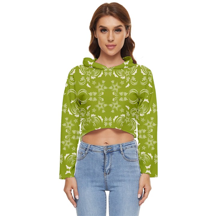 Floral folk damask pattern  Women s Lightweight Cropped Hoodie