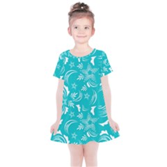 Folk Flowers Print Floral Pattern Ethnic Art Kids  Simple Cotton Dress by Eskimos