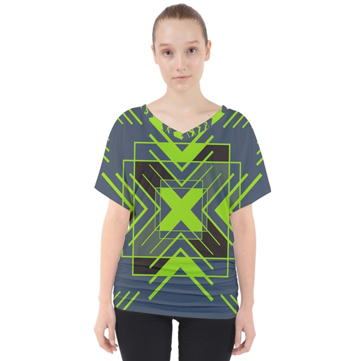 Abstract geometric design    V-Neck Dolman Drape Top