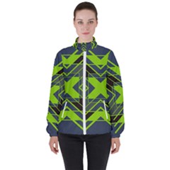 Abstract Geometric Design    Women s High Neck Windbreaker by Eskimos