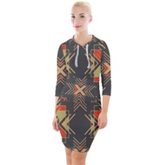 Abstract Geometric Design    Quarter Sleeve Hood Bodycon Dress by Eskimos