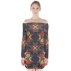 Abstract Geometric Design    Long Sleeve Off Shoulder Dress by Eskimos