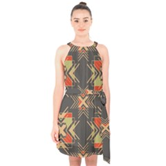 Abstract Geometric Design    Halter Collar Waist Tie Chiffon Dress by Eskimos