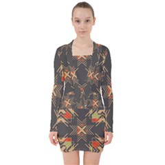 Abstract Geometric Design    V-neck Bodycon Long Sleeve Dress by Eskimos