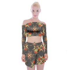 Abstract Geometric Design    Off Shoulder Top With Mini Skirt Set by Eskimos