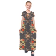 Abstract Geometric Design    Kids  Short Sleeve Maxi Dress by Eskimos