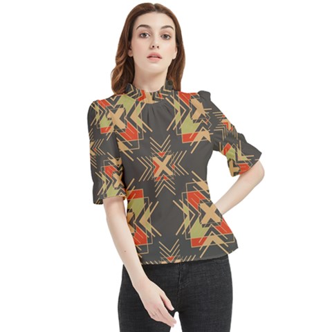 Abstract Geometric Design    Frill Neck Blouse by Eskimos