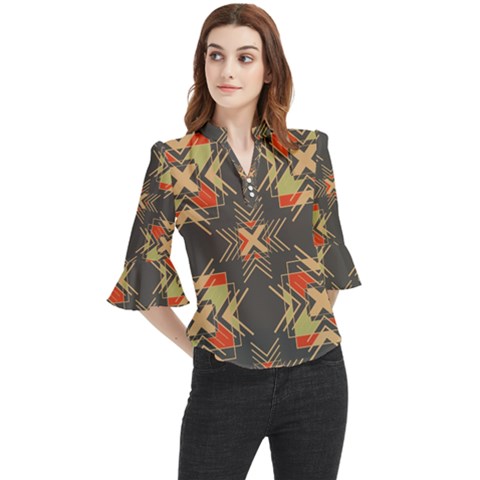 Abstract Geometric Design    Loose Horn Sleeve Chiffon Blouse by Eskimos