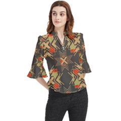 Abstract Geometric Design    Loose Horn Sleeve Chiffon Blouse