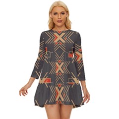 Abstract Geometric Design    Long Sleeve Babydoll Dress