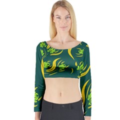 Folk Flowers Print Floral Pattern Ethnic Art Long Sleeve Crop Top by Eskimos