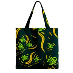 Folk Flowers Print Floral Pattern Ethnic Art Zipper Grocery Tote Bag by Eskimos