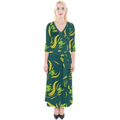 Folk Flowers Print Floral Pattern Ethnic Art Quarter Sleeve Wrap Maxi Dress by Eskimos