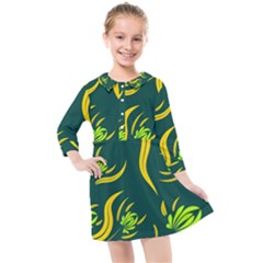 Folk Flowers Print Floral Pattern Ethnic Art Kids  Quarter Sleeve Shirt Dress